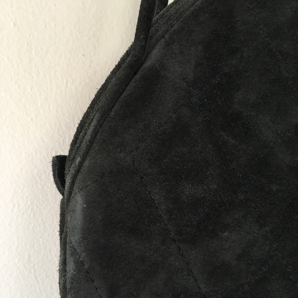 Vintage black & red leather handbag with flower - Picture 5 of 6